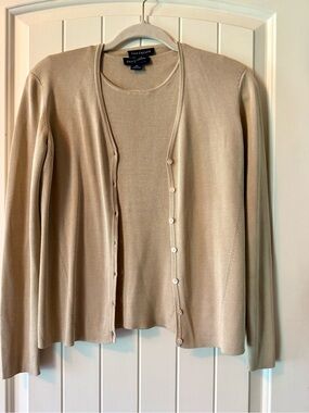 Ann Taylor Women's Beige Button-Front Sweater Set 100% Silk 2pc